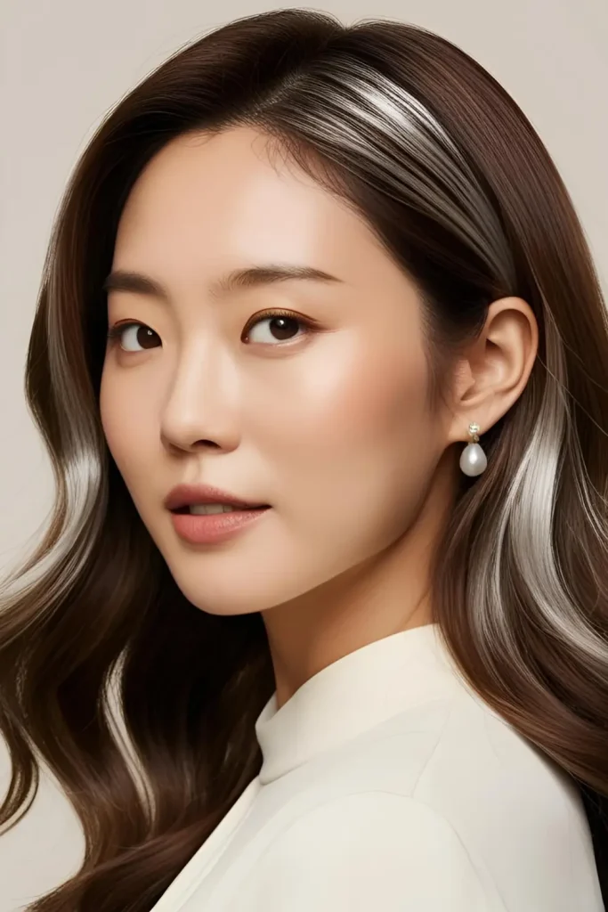 Pearl Silver Highlights on Brown Hair