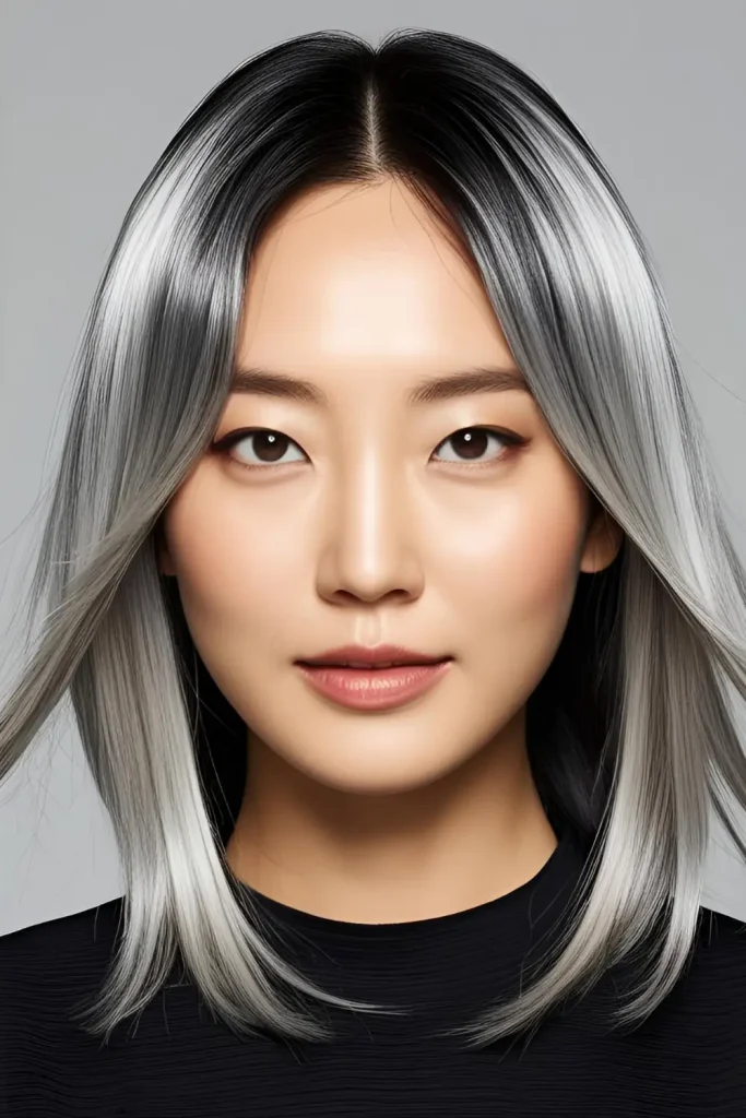 15 Shining Hairstyles With Silver Highlights    Silver Money Piece Highlights