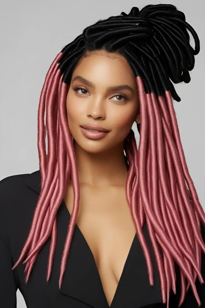 15 Stylish Hairstyles With Dyed Locs  Pink and Black Locs