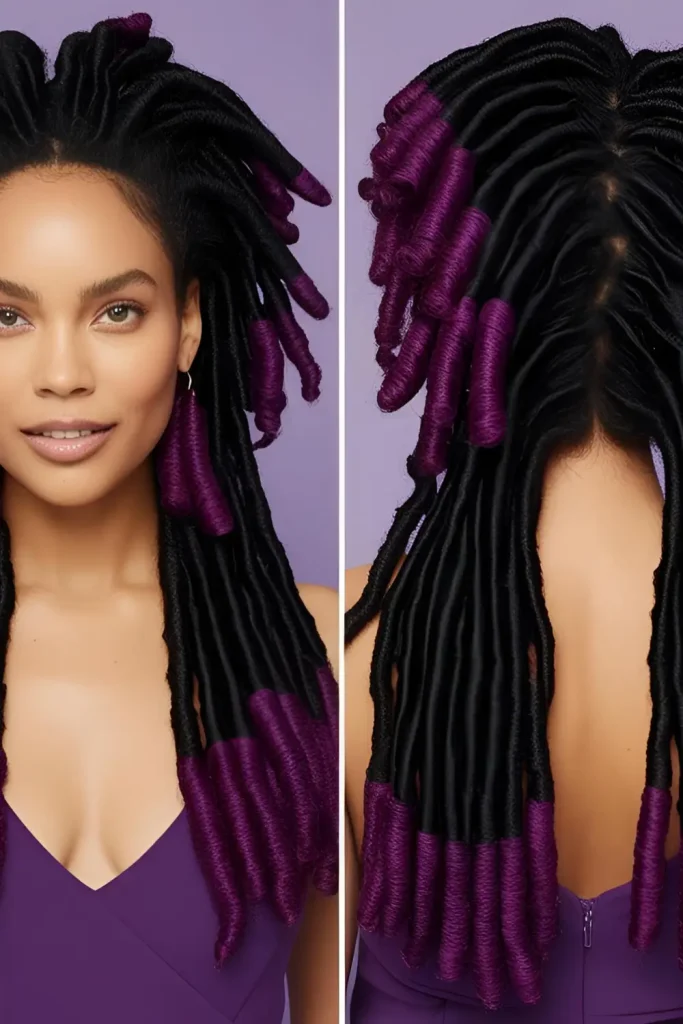 15 Stylish Hairstyles With Dyed Locs   Purple and Black Locs