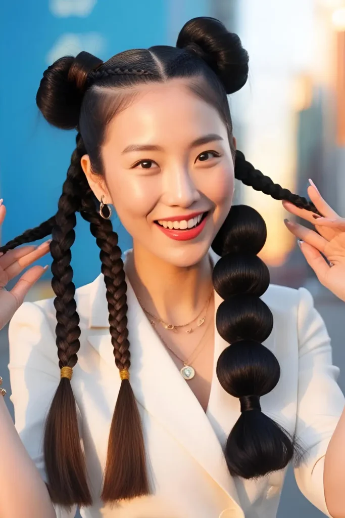 19 Gorgeous Dutch Braid Hairstyles Double Dutch braids into bubble ponytails