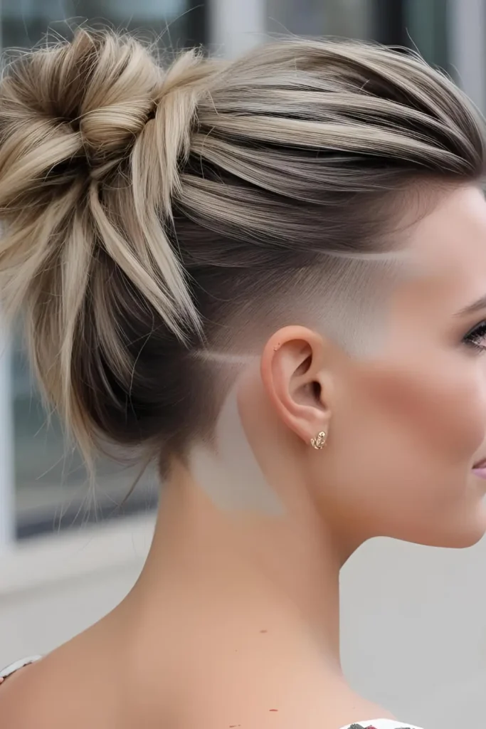 20 Edgy Side-Shaved Hairstyles to Stand Out! Messy bun with a side shave