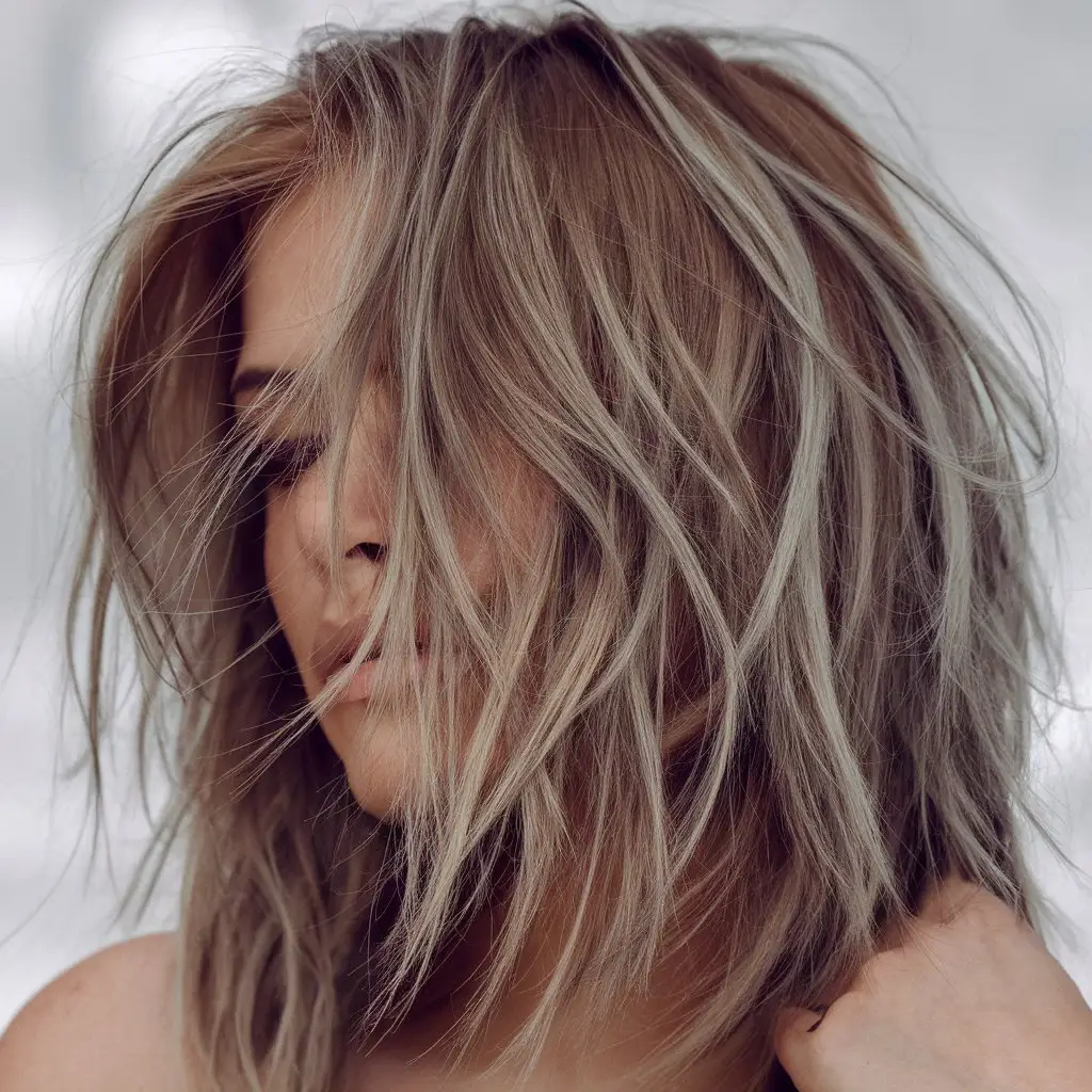 Ash Brown Wolf Cut with Tousled Texture