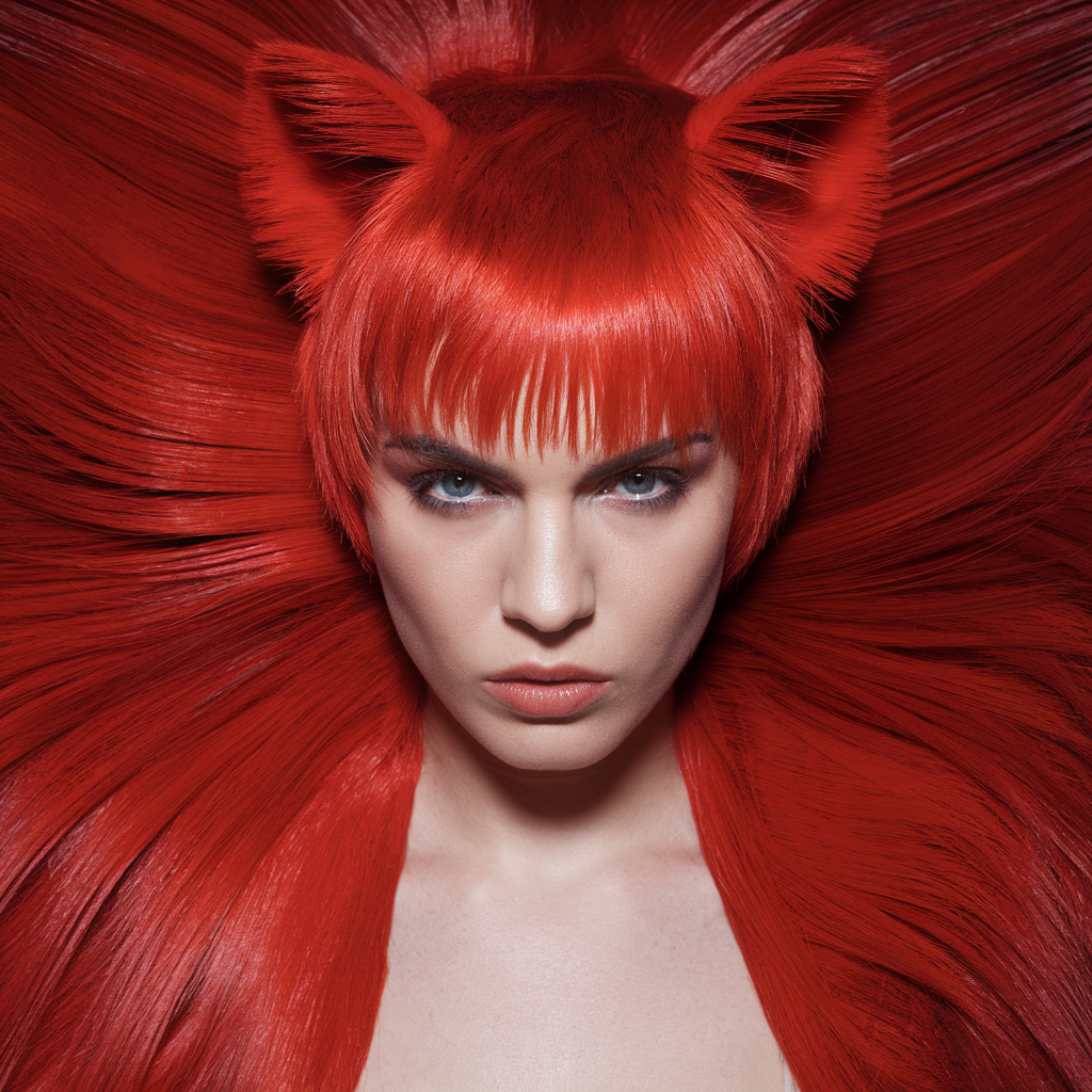 Bright Red Wolf Cut with Sharp Layers