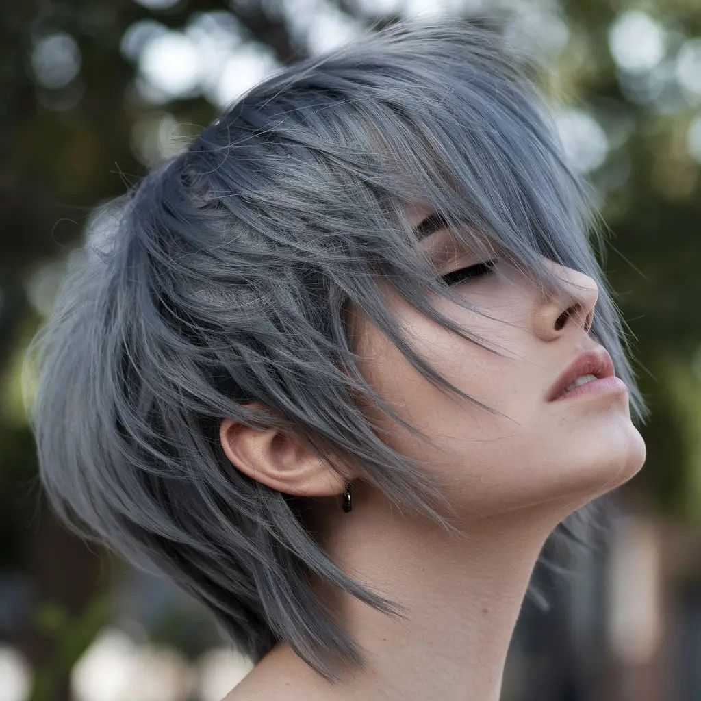 Charcoal Grey Wolf Cut with Subtle Layers