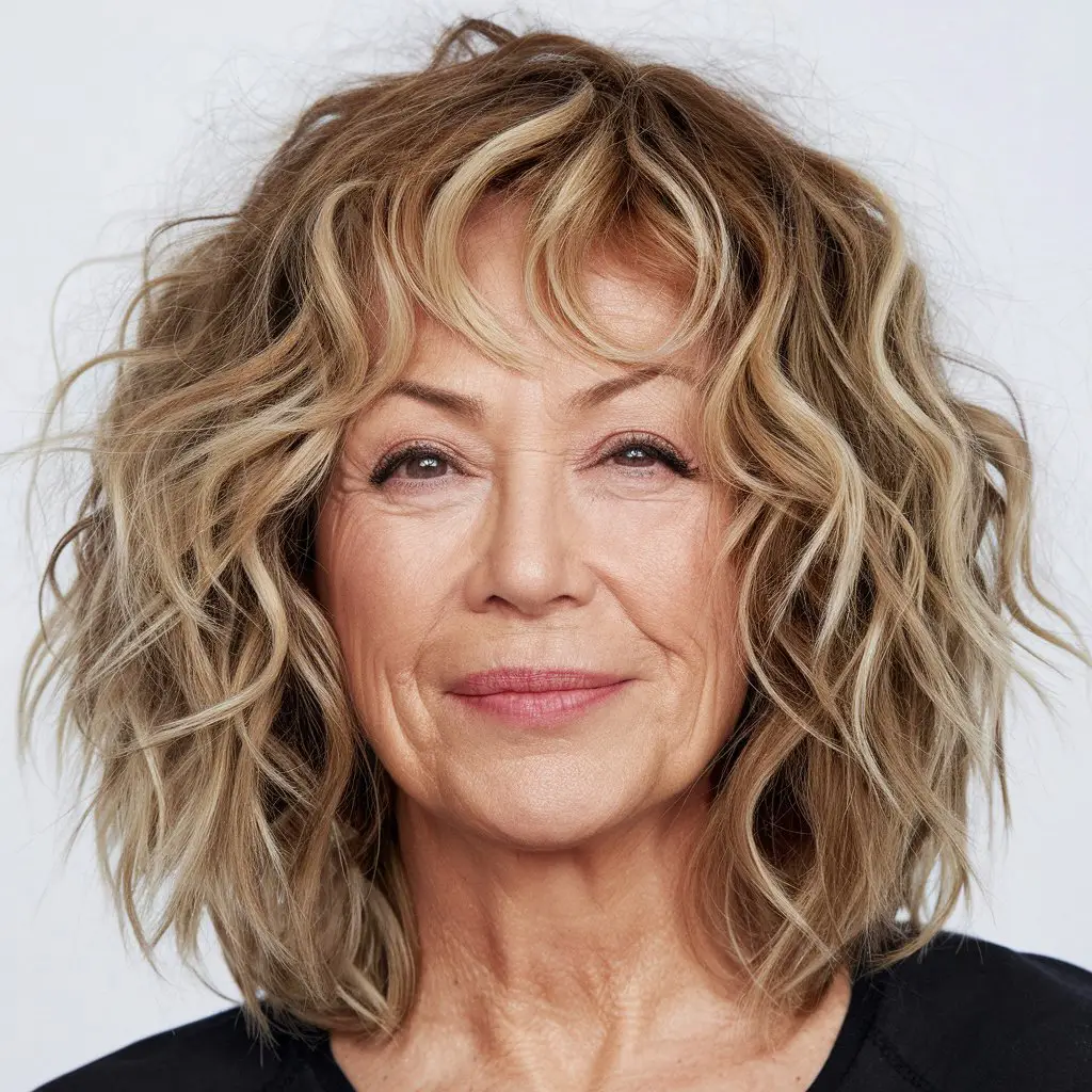 Curly Lob with Side Bangs