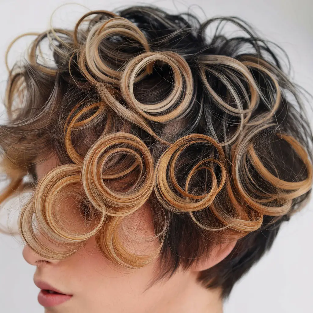 Curly Pixie with Highlights
