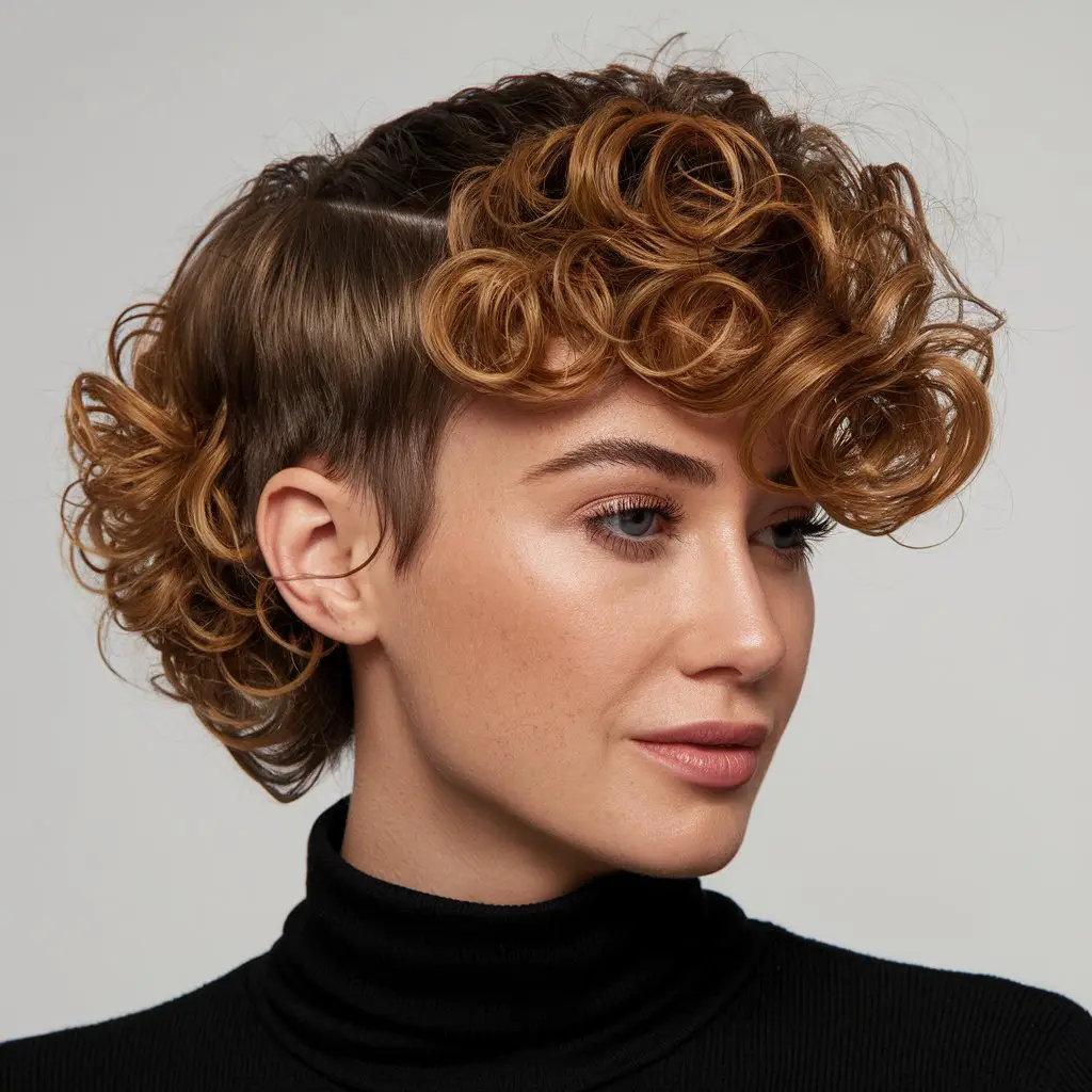 Curly Pixie with a Side Part