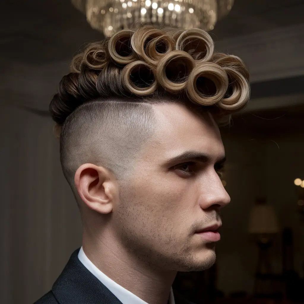 Curly Pompadour with Fade