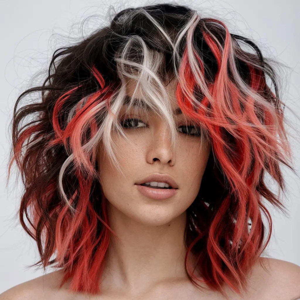 Curly Shag with Bright Highlights