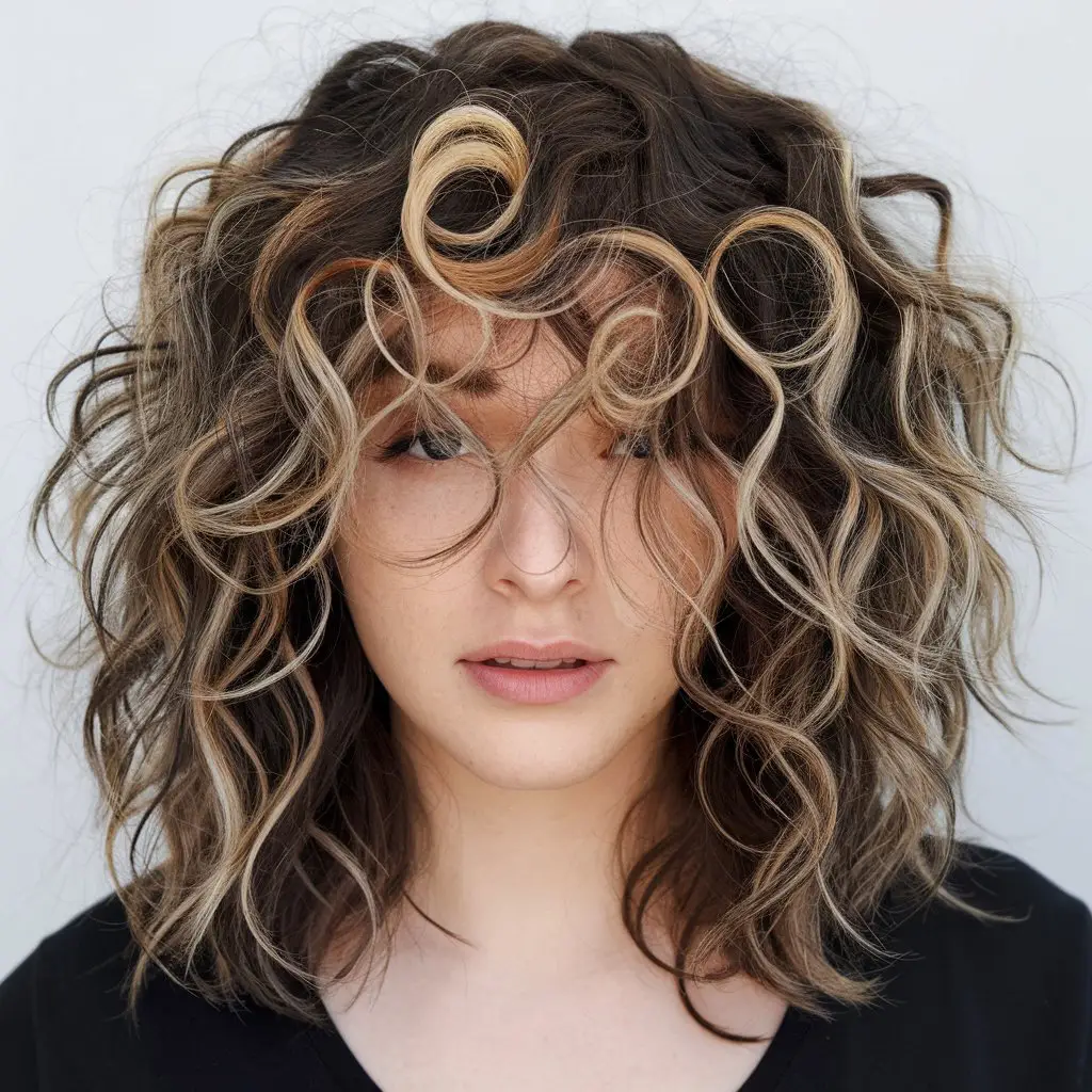 Curly Wolf Cut with Highlights