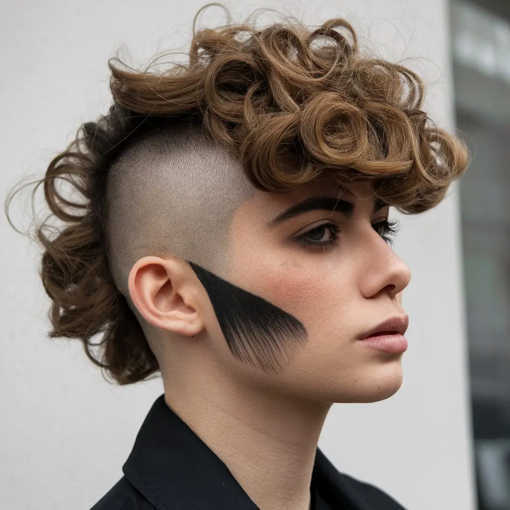 Curly Wolf Cut with Shaved Nape