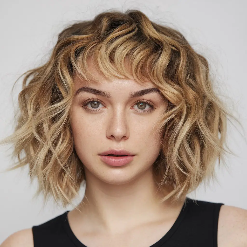 Curly Wolf Cut with a Center Part