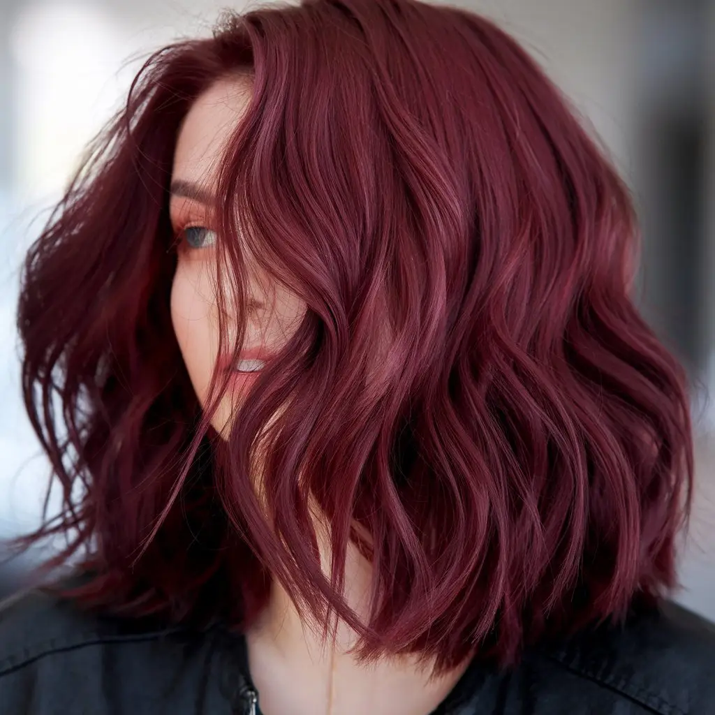 Deep Burgundy Wolf Cut with Soft Waves
