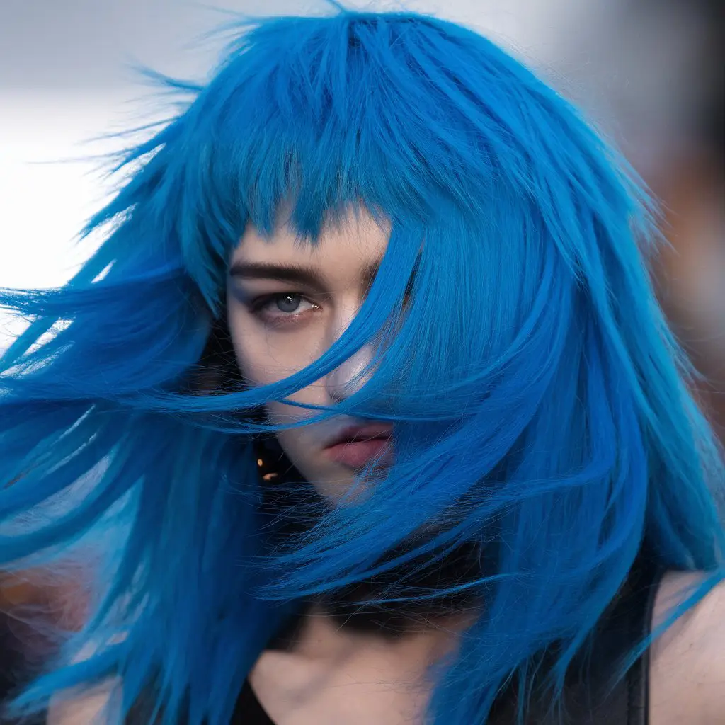 Electric Blue Wolf Cut with Fringe