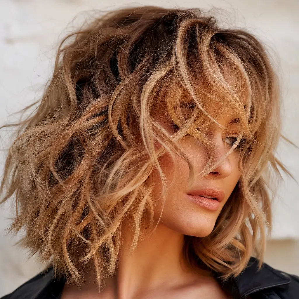 Honey Blonde Wolf Cut with Soft Curls