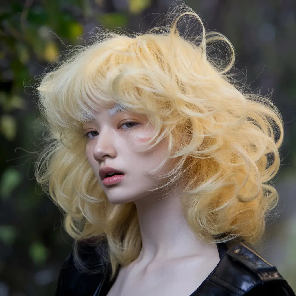 Ice Blonde Wolf Cut with Fluffy Curls