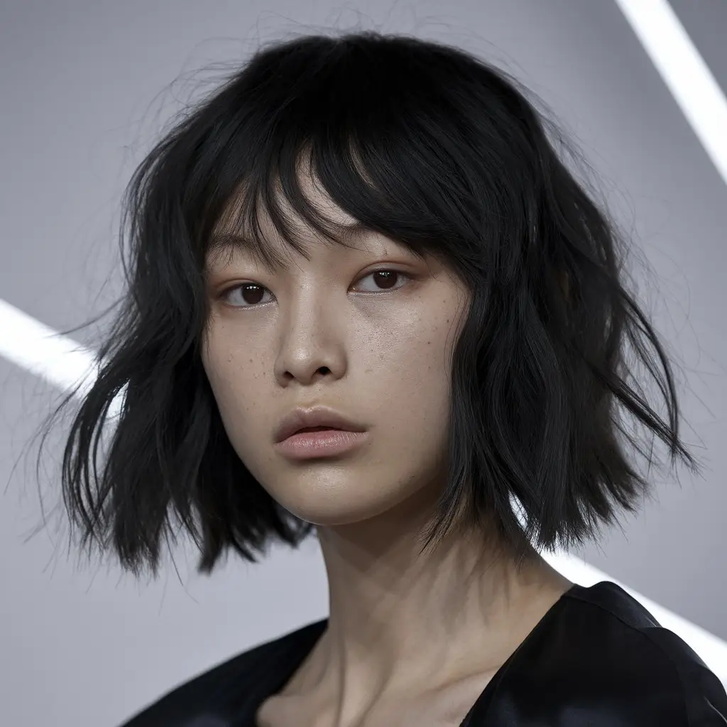 Jet Black with Choppy Bangs