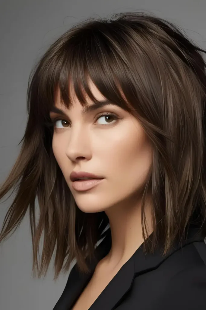 Long Wolf Cuts with Curtain Bangs "Long wolf cut with curtain bangs requires thick