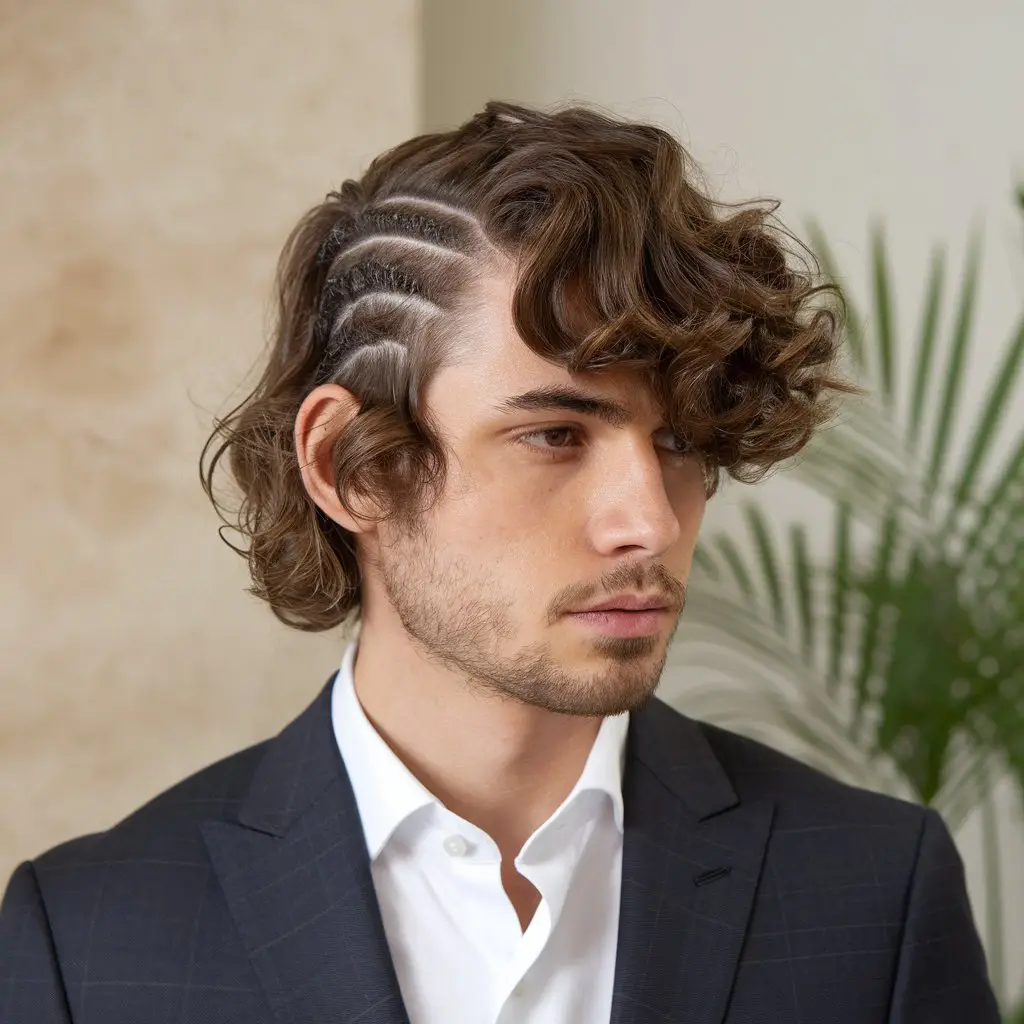 Medium Curly with Side Part