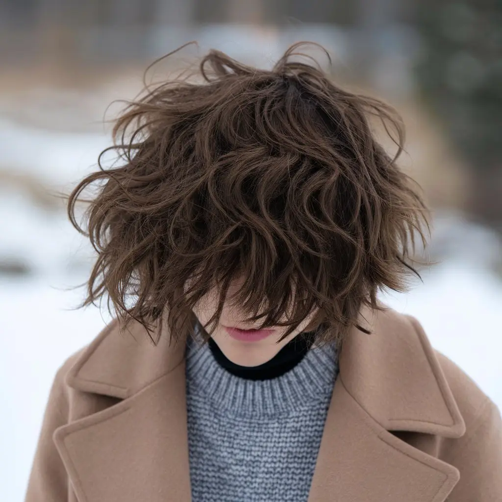 Messy Curly Wolf Cut