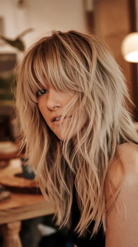 Messy Shag with Curtain Bangs – Effortless & Trendy