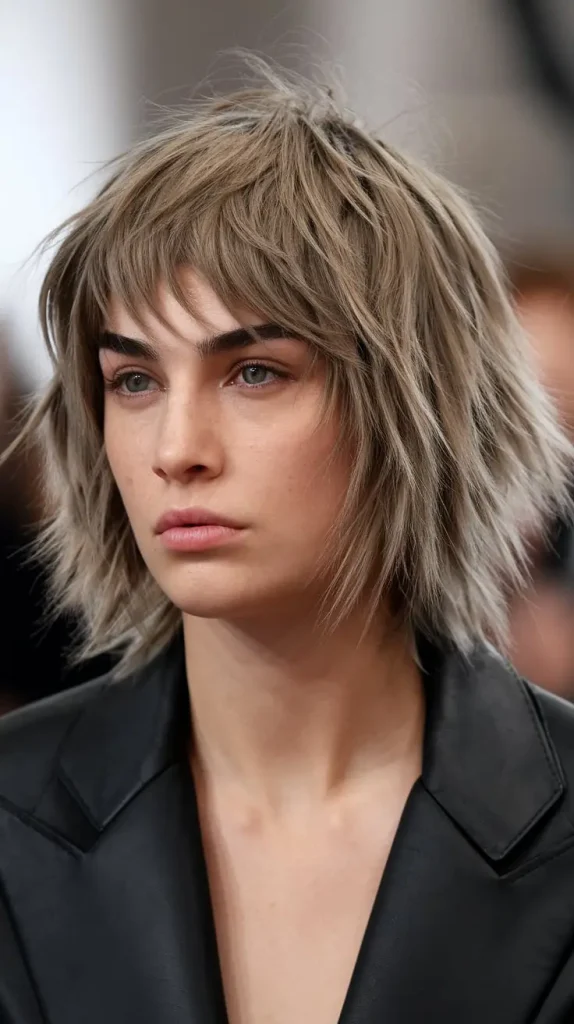 Modern Shag with Micro Bangs – High-Fashion & Trendy