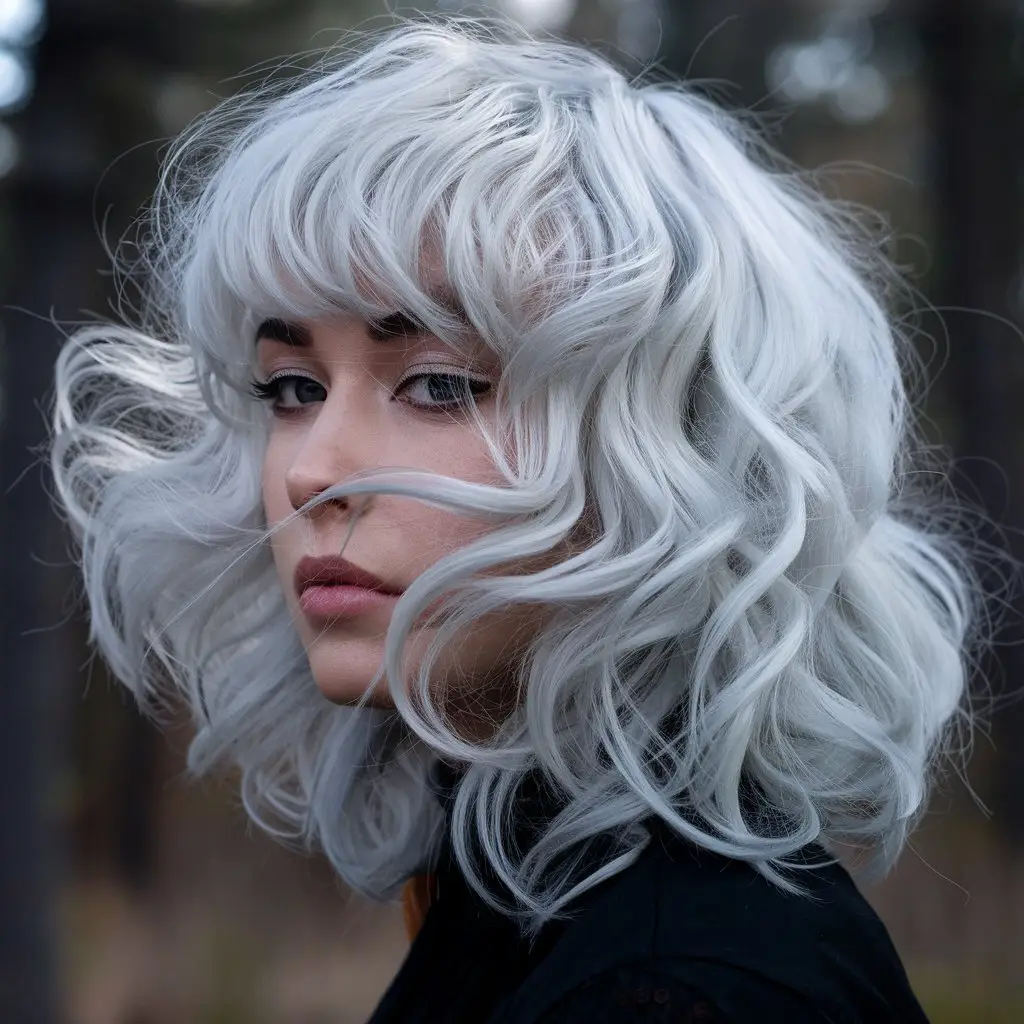 Platinum Blonde Wolf Cut with Soft Curls