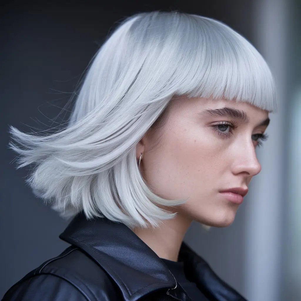 Platinum Blonde Wolf Cut with Straight Layers