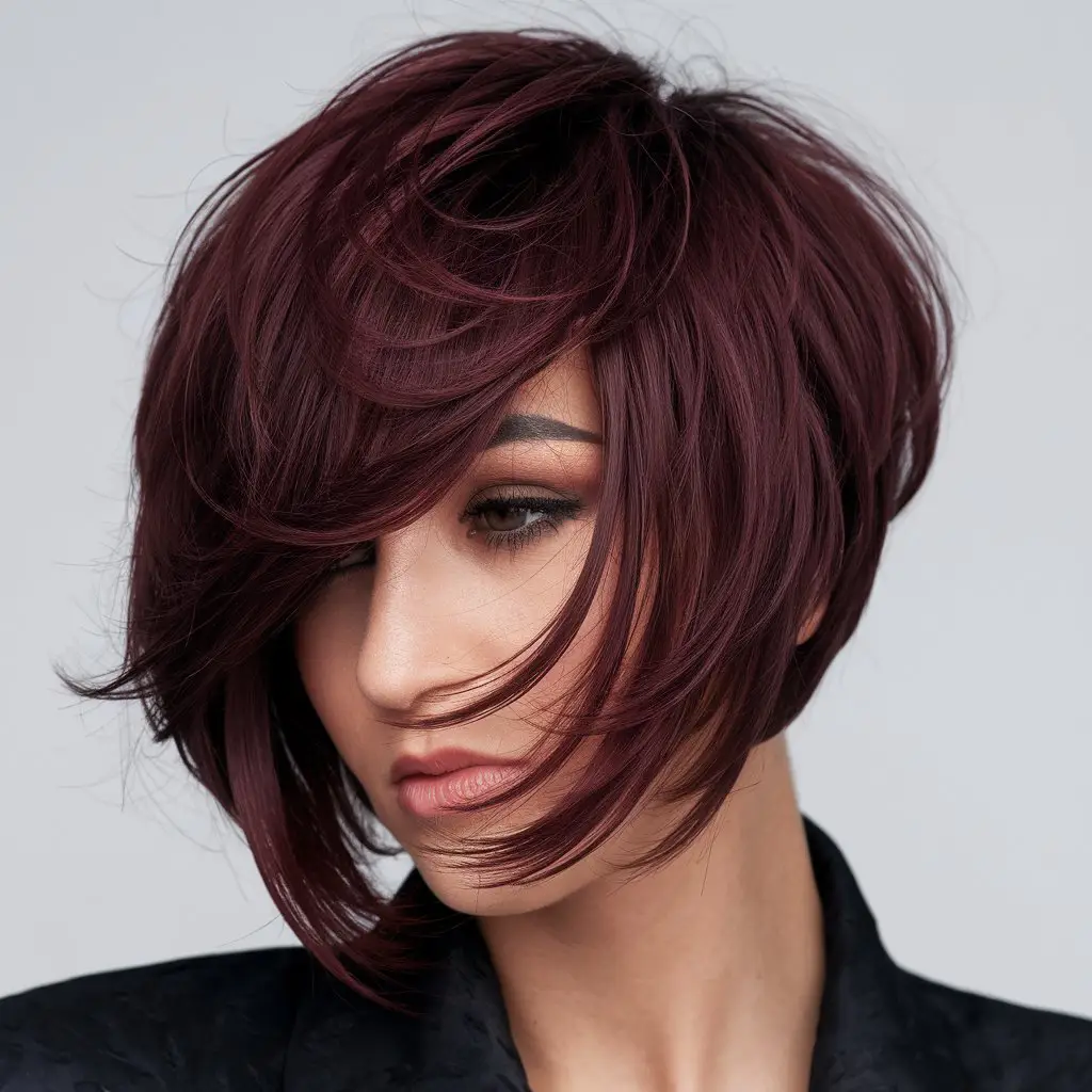 Rich Burgundy with Side-Swept Layers