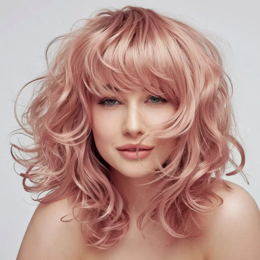  Rose Gold Wolf Cut with Loose Curls