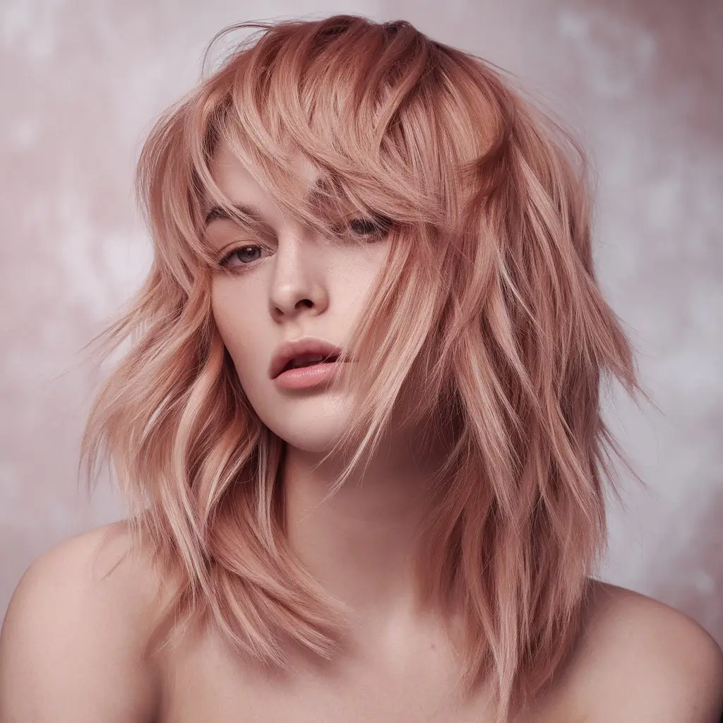 Rose Gold Wolf Cut with Soft Waves