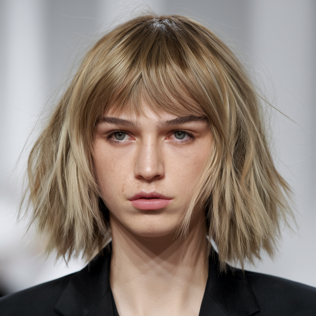 Shag with Razor-Cut Texture and Blunt Bangs