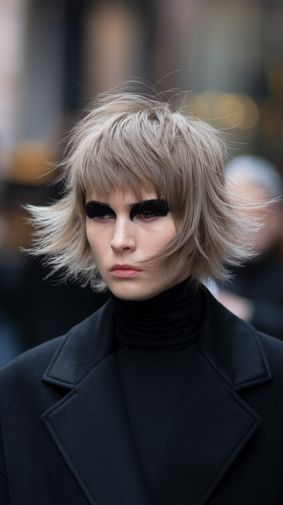 Short Shag with Blunt Bangs – Edgy & Chic