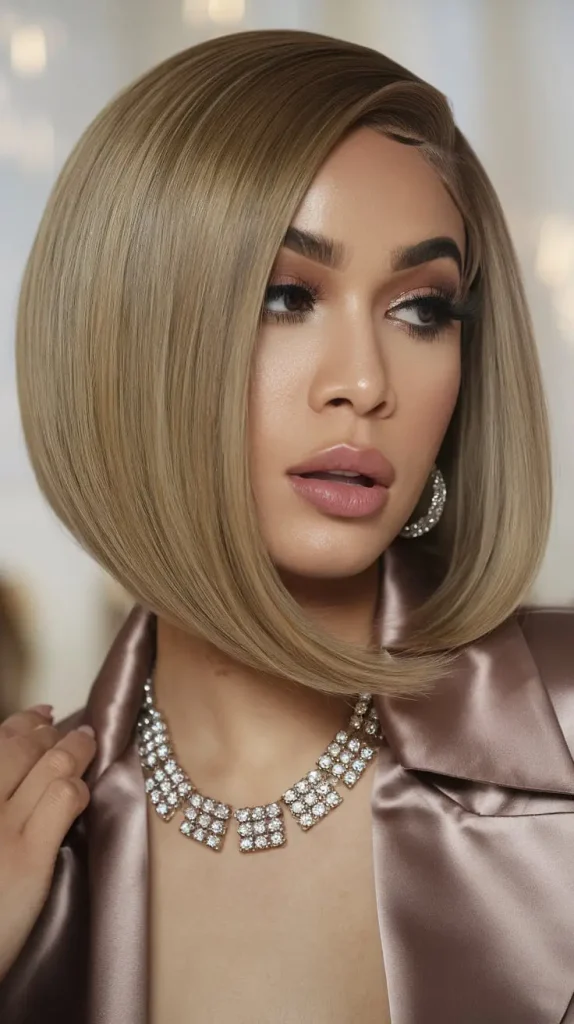 Sleek Bob With A Deep Side Part
