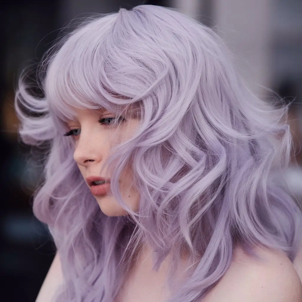 Soft Lavender Wolf Cut with Voluminous Curls