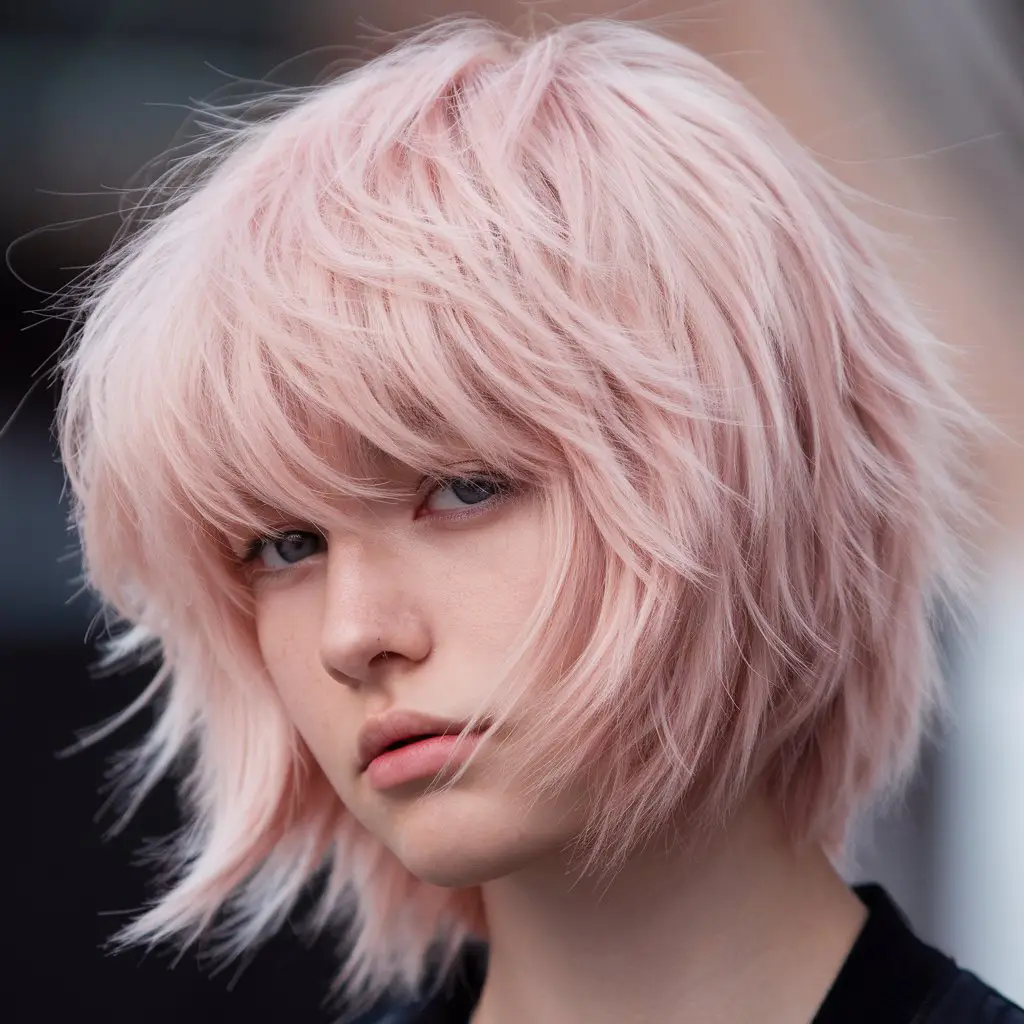 Soft Pink Wolf Cut with Textured Layers