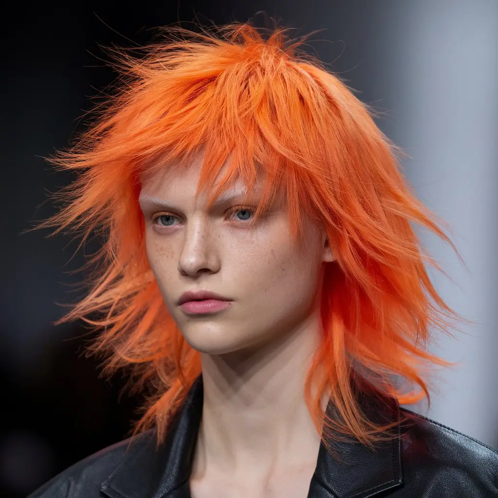 Sunset Orange Wolf Cut with Messy Texture