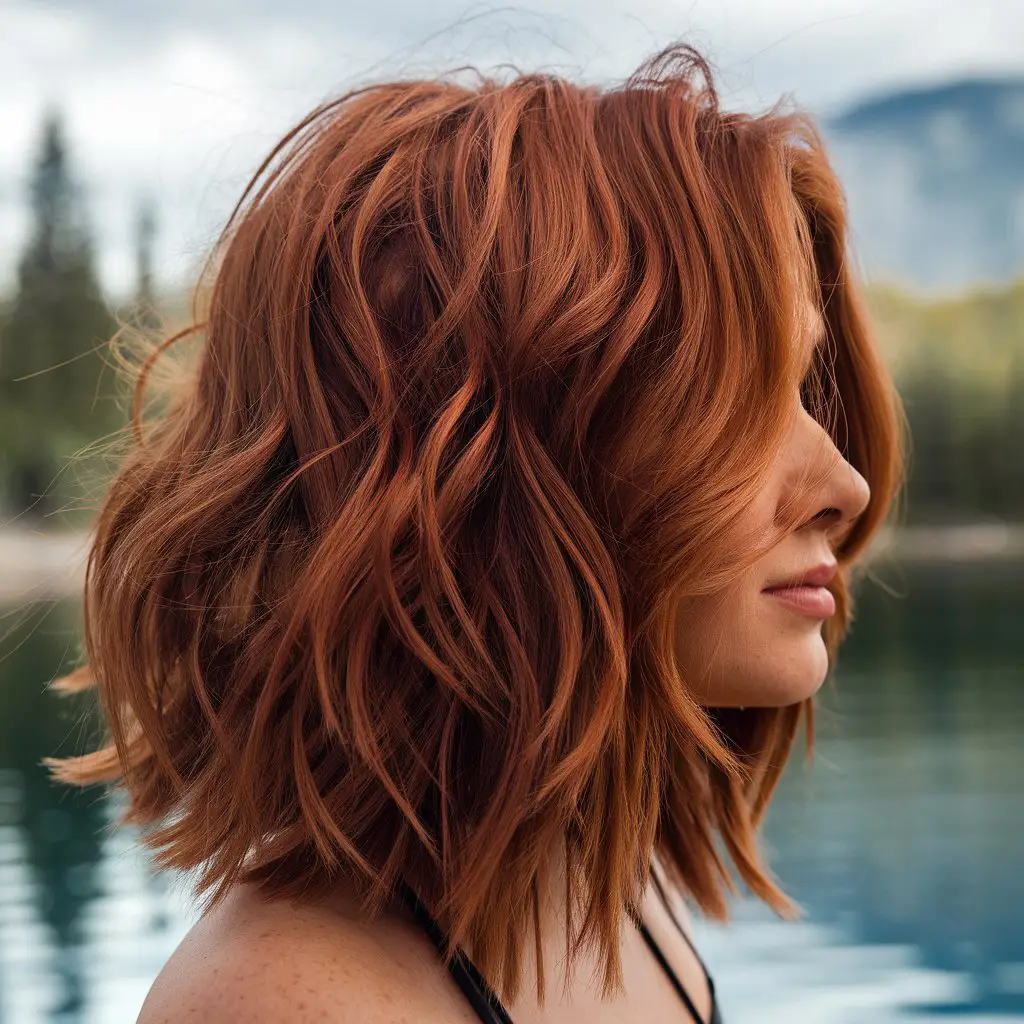 Warm Auburn Wolf Cut with Loose Waves
