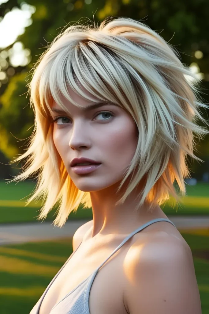 blonde-wolf-cut-with-bangs Not Suitable for Fine or Thin Hair