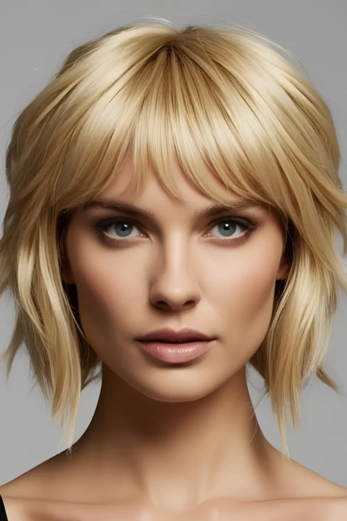 blonde-wolf-cut-with-bangs Potential for Awkward Growing-Out Phases