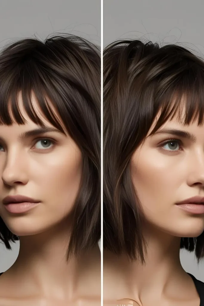 short-wolf-cut-with-curtain-bangs    Can Overwhelm Fine or Thin Hair