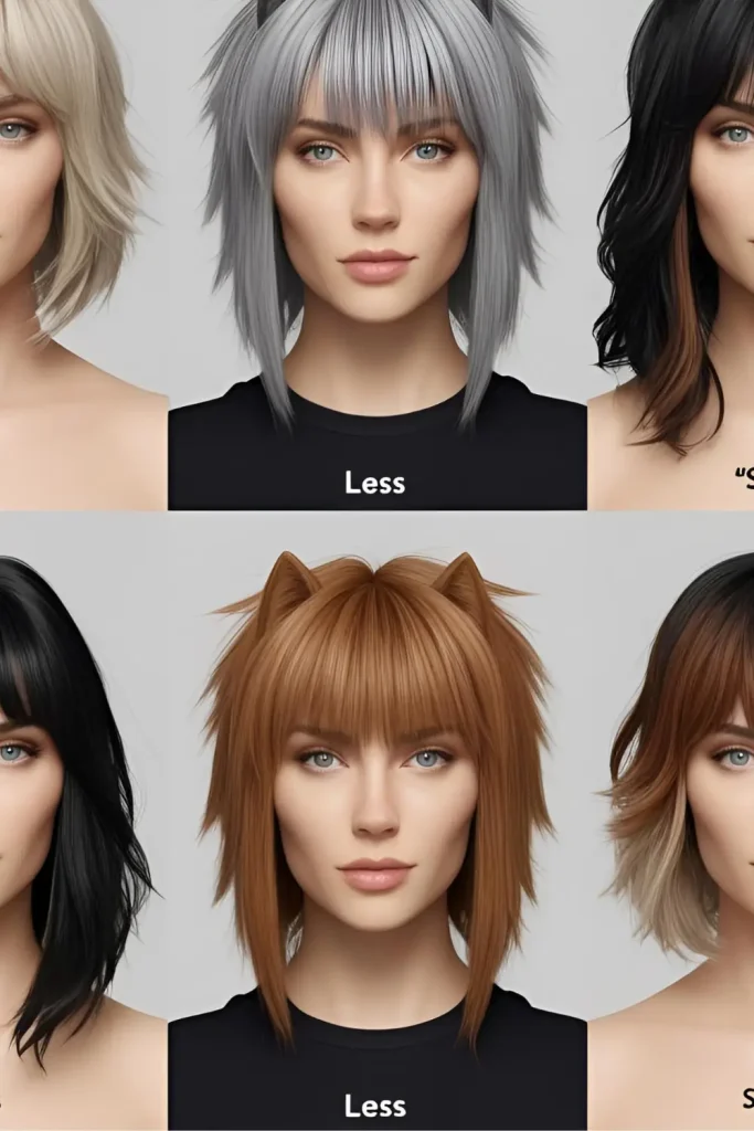  wolf-cut-without-bangs  Less "Softness" Compared to Wolf Cuts with Bangs