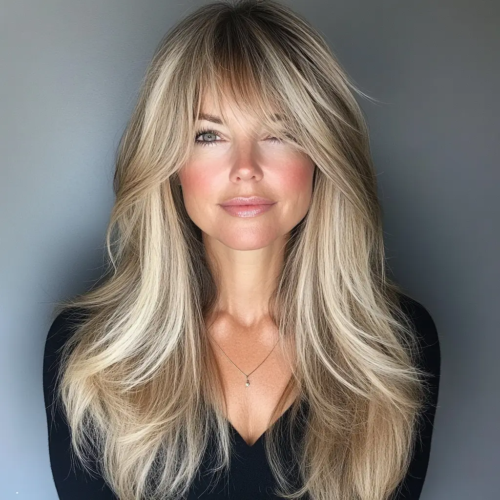 Ash Blonde with Long Curtain Bangs