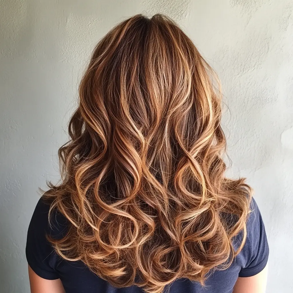 Curly Brown Hair with Caramel Swirls