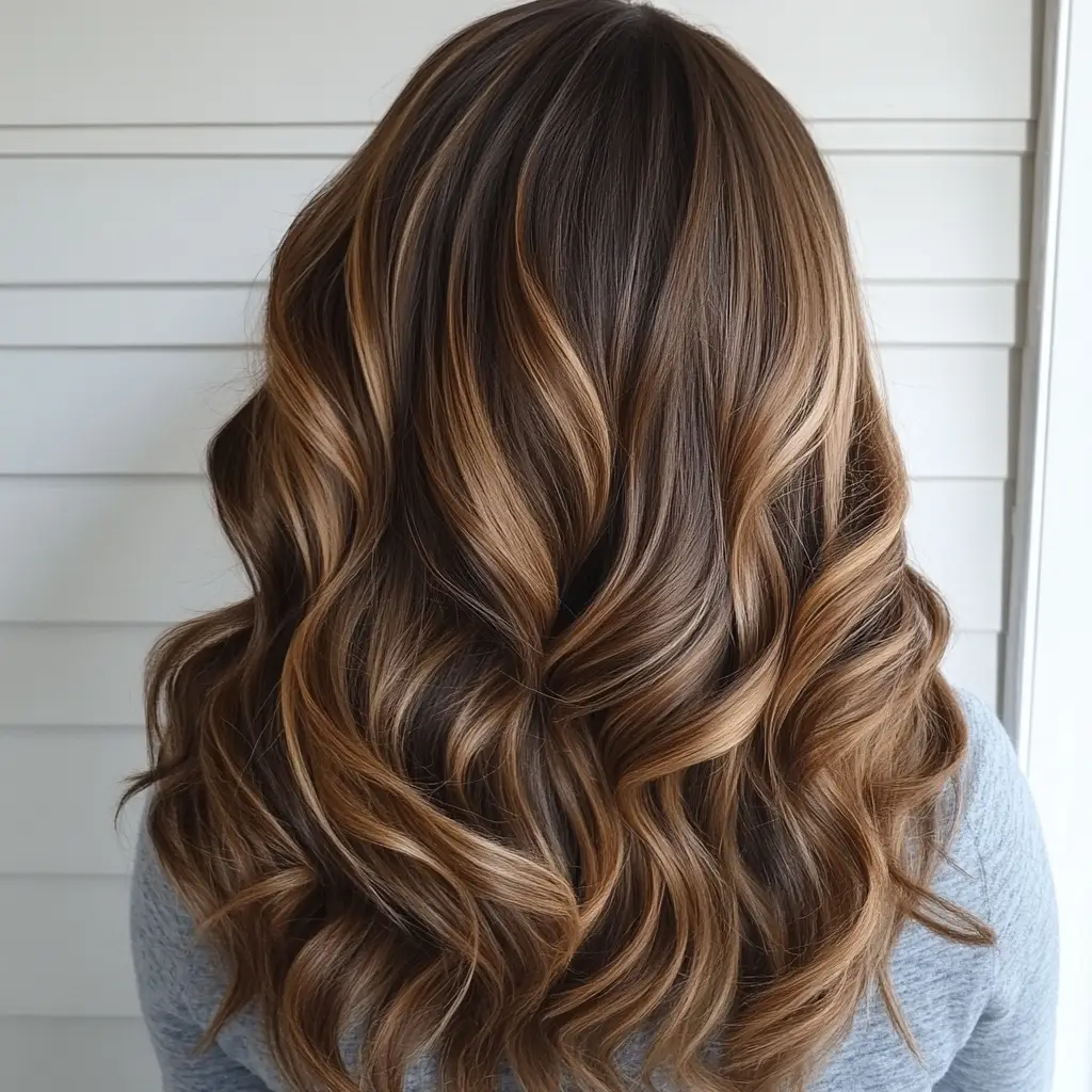 Honey Caramel Highlights on Wavy Hair