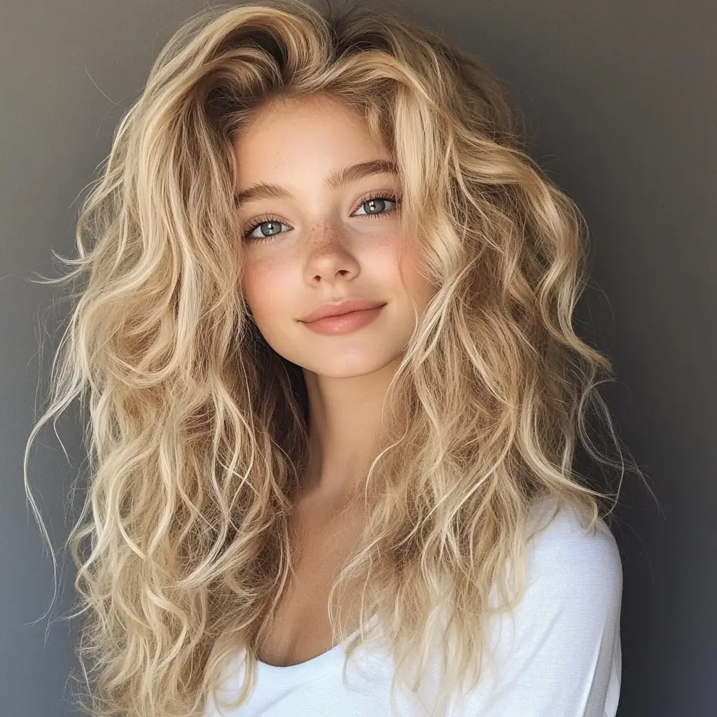 Layered Curls with a Side Part