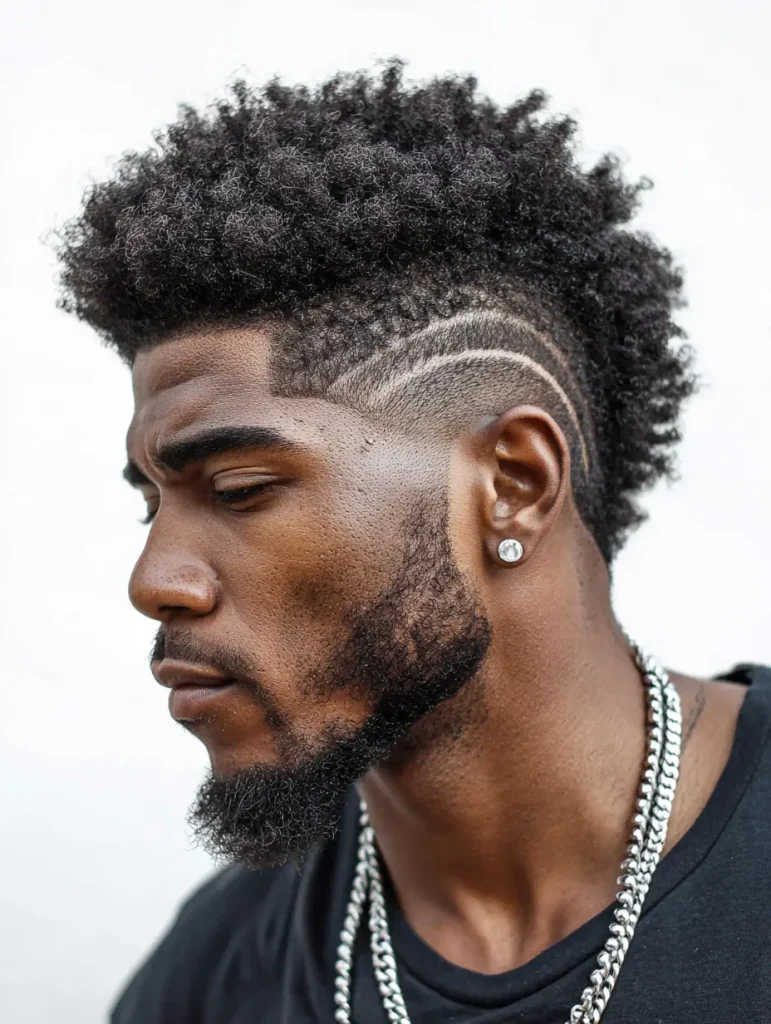 Afro Fade with Line Design