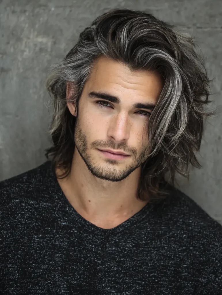 Ash Gray Highlights on Black Hair