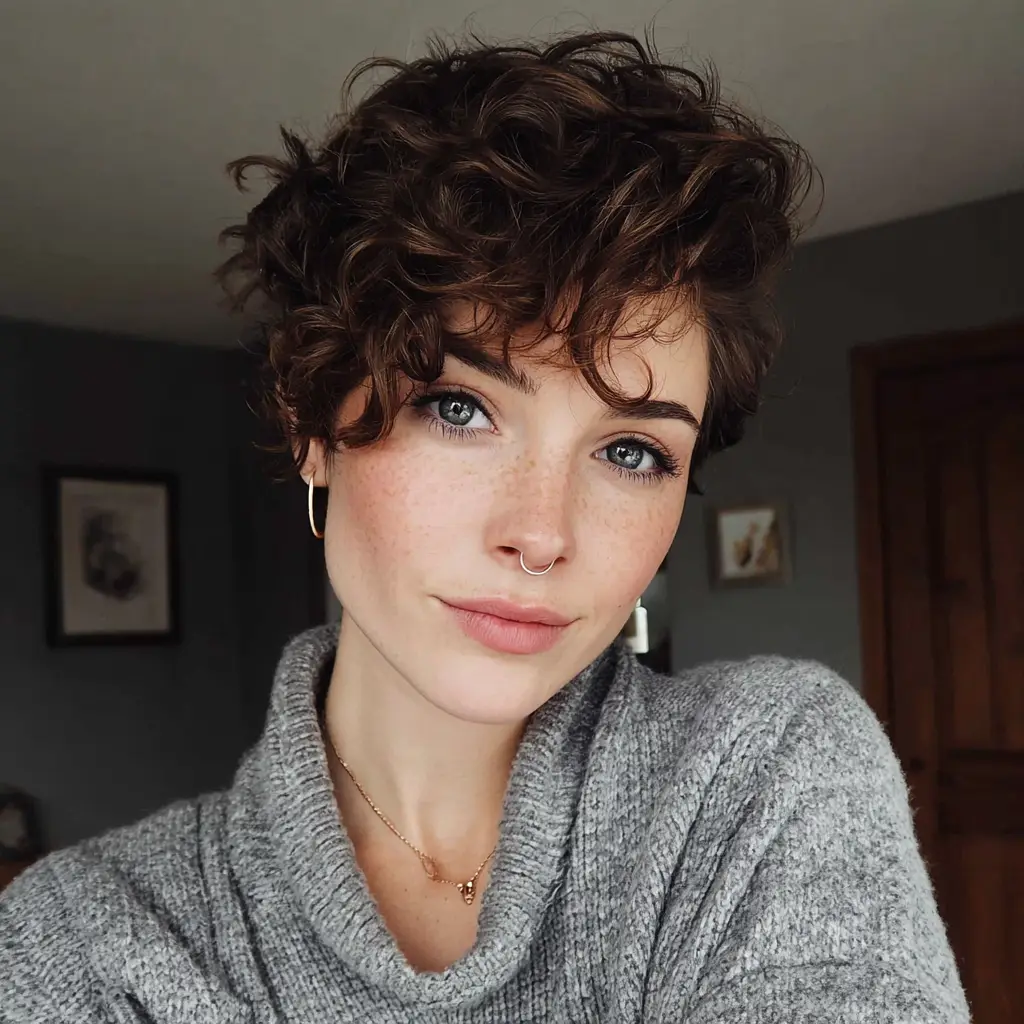 Asymmetrical Curly Pixie
